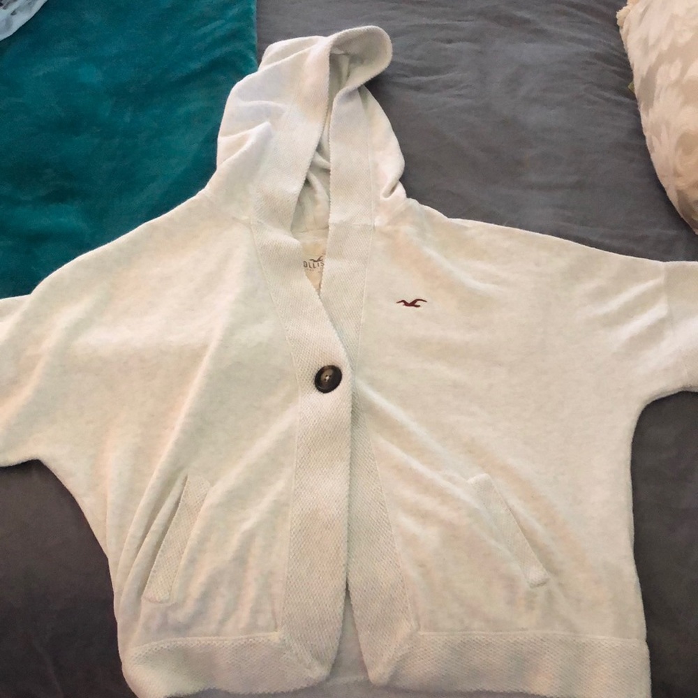 Hollister, short sleeve white hoodie, size medium